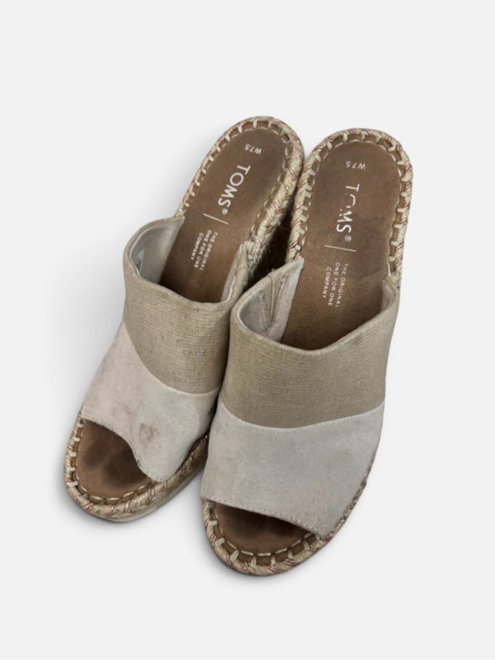 TOMS Two-Tone Beige & Taupe Slide Espadrille Mules 7.5